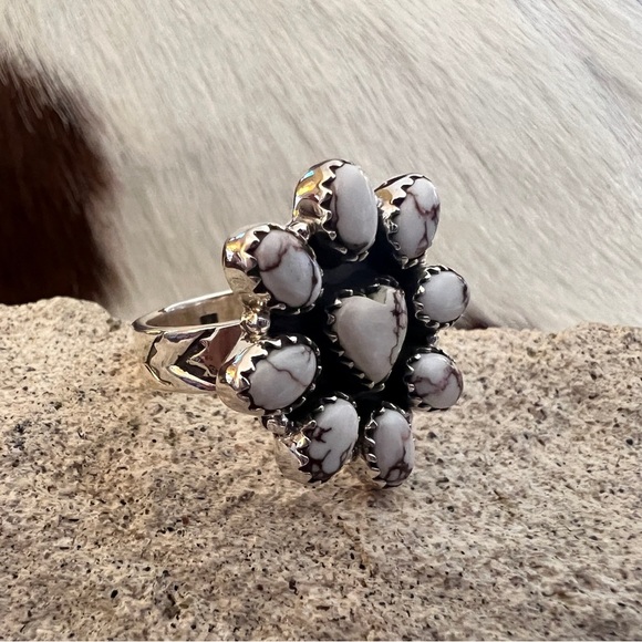 ❤️ Wild Horse Jasper Navajo Cluster Ring w Heart Center Adjustable Ring 9.1 Gm - Picture 3 of 14